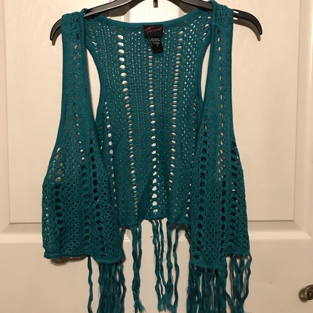 New Torrid sweater Teal fringe vest size 2X